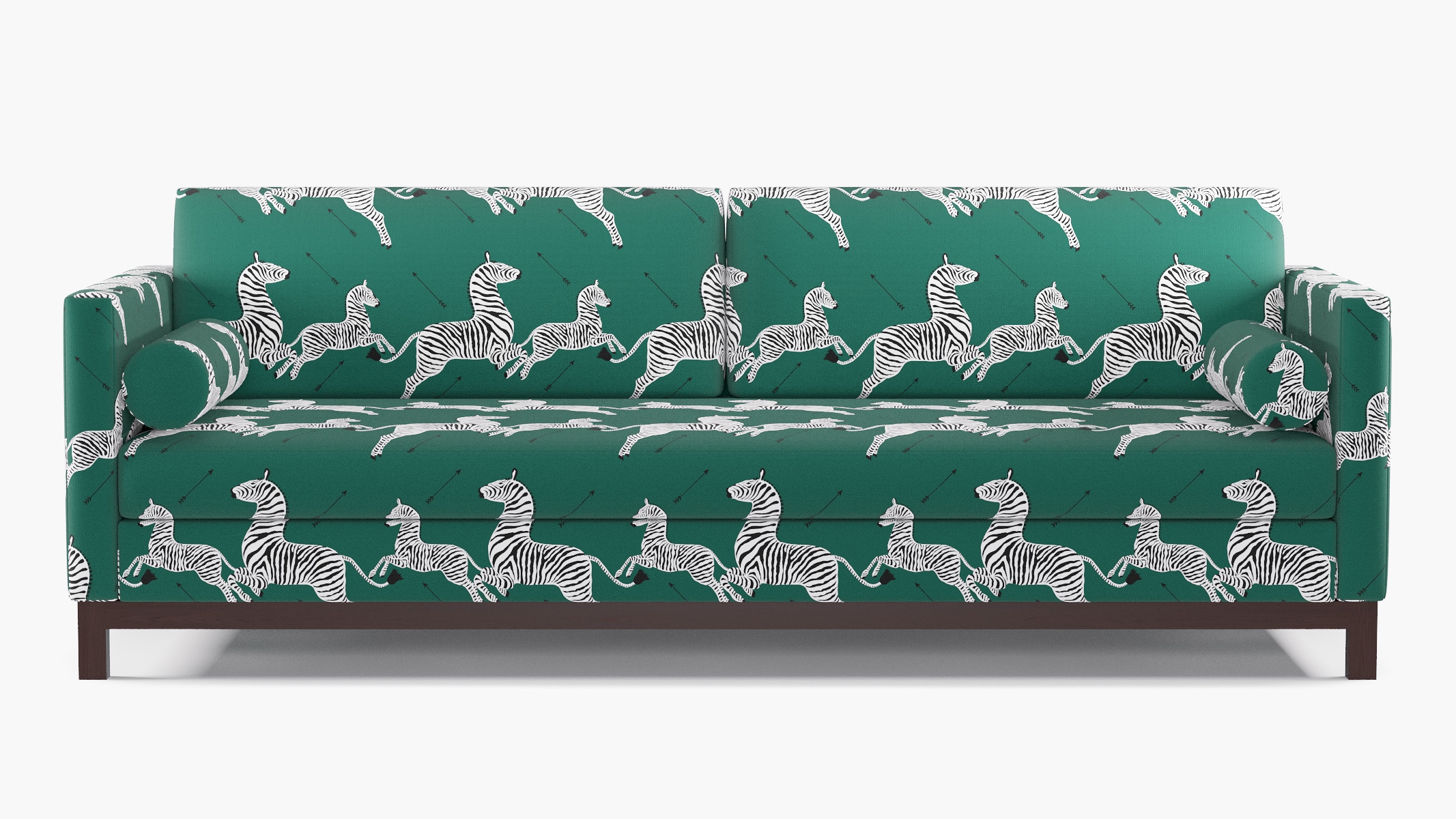 Tailored Tuxedo Sofa, Emerald Zebra, Espresso Wood Rail - Image 0
