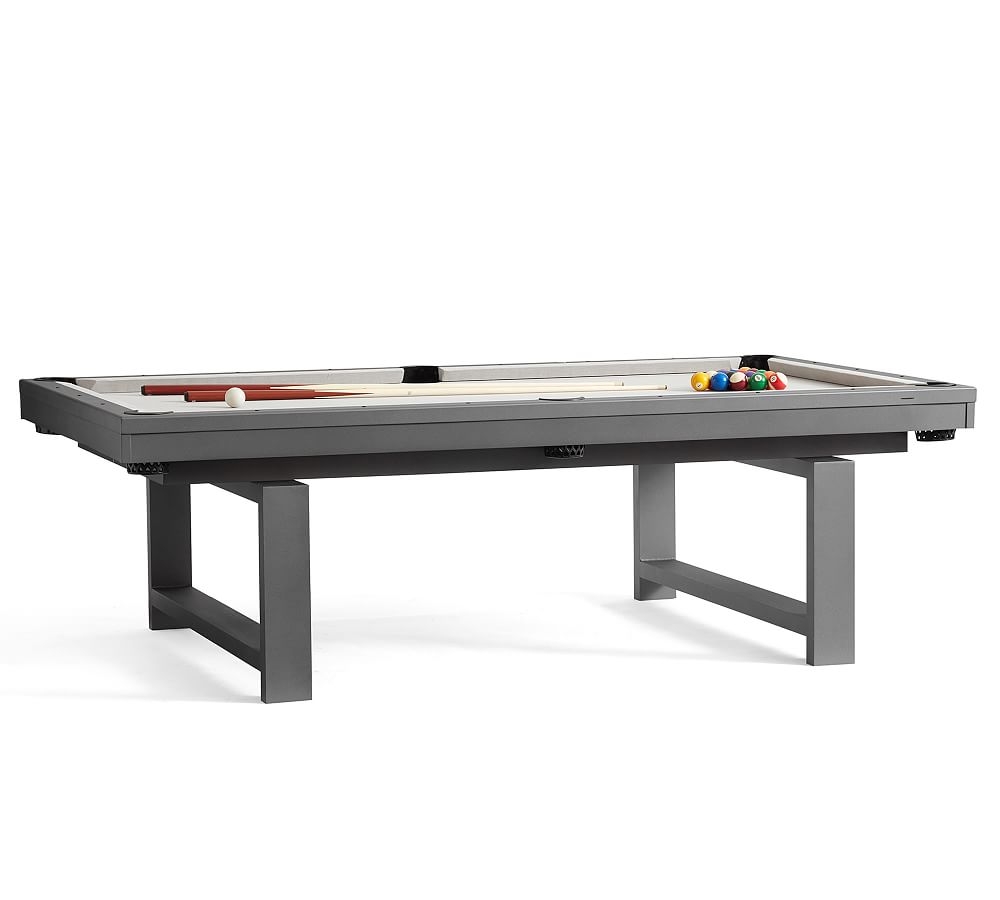 Indio Metal Convertable Pool & Dining Table with 2 Benches, Slate with Navy Felt - Image 0