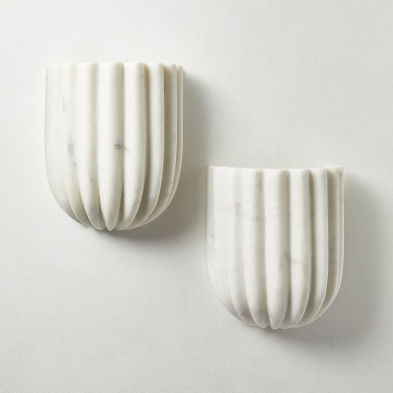 Ariel Fluted White Marble Wall Sconce Set of 2 - Image 4
