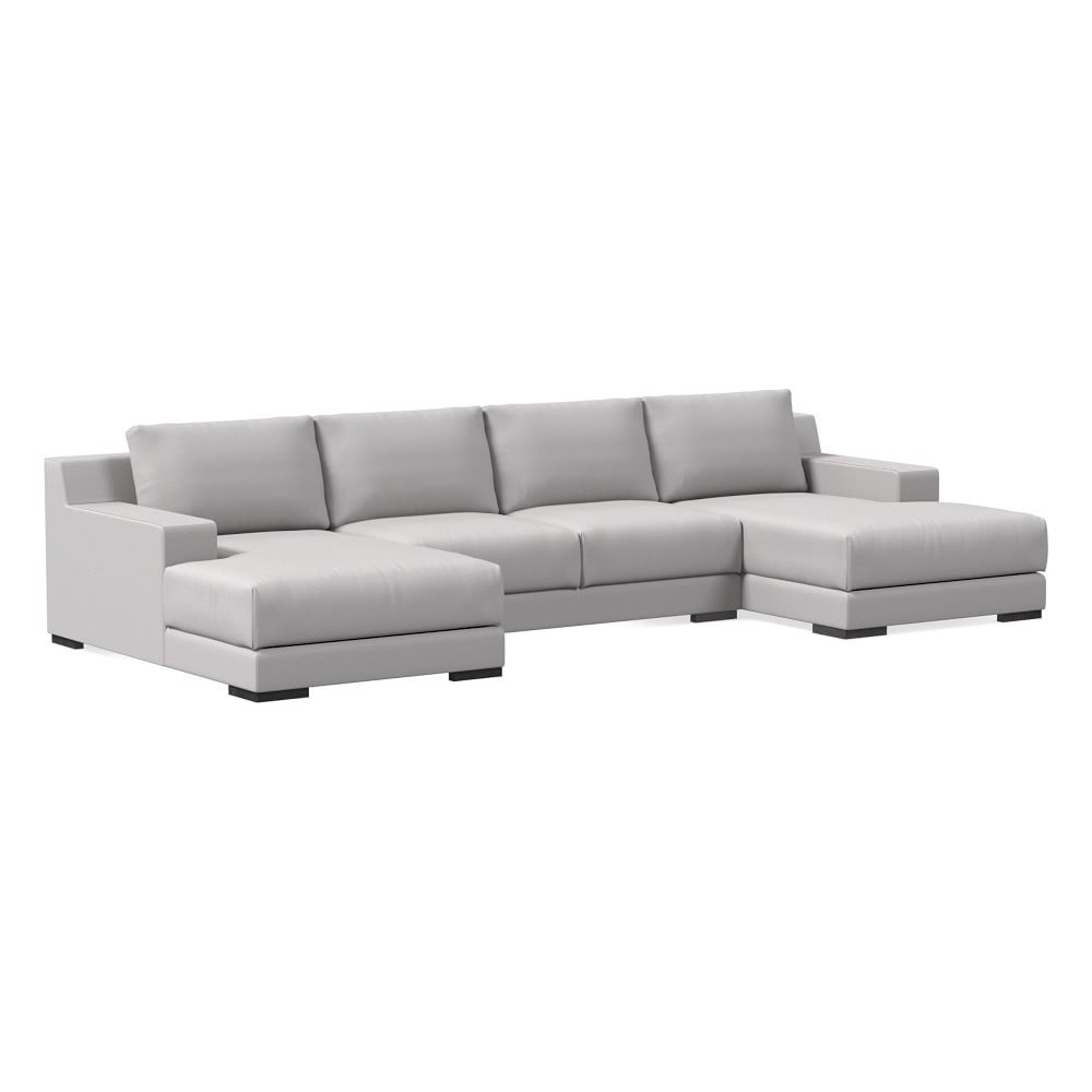 Dalton 151" 3-Piece U-Shaped Chaise Sectional, Chenille Tweed, Frost Gray, Black - Image 0