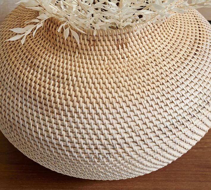 Woven Rattan Vases, Small Round, Natural - Image 1