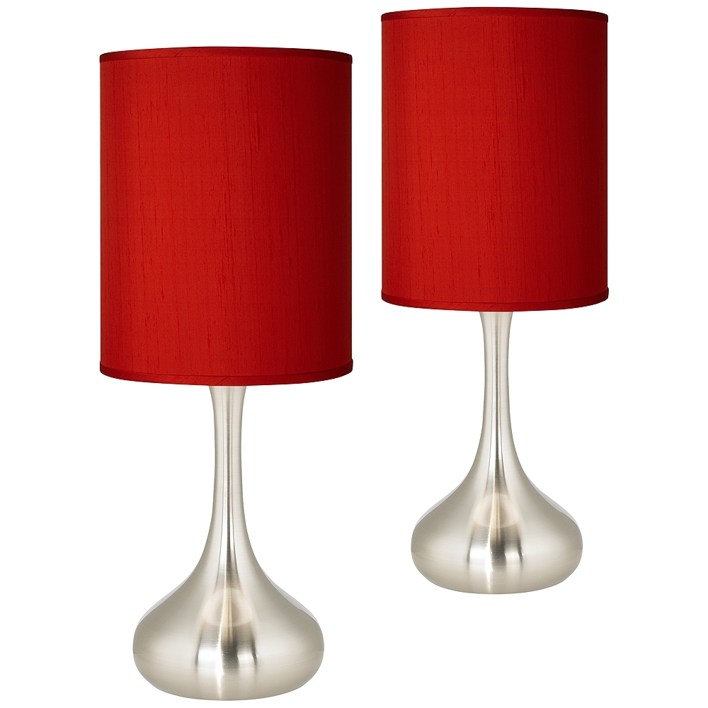 Possini Euro Droplet 23 1/2" Red Faux Silk Table Lamps Set of 2 - Image 0