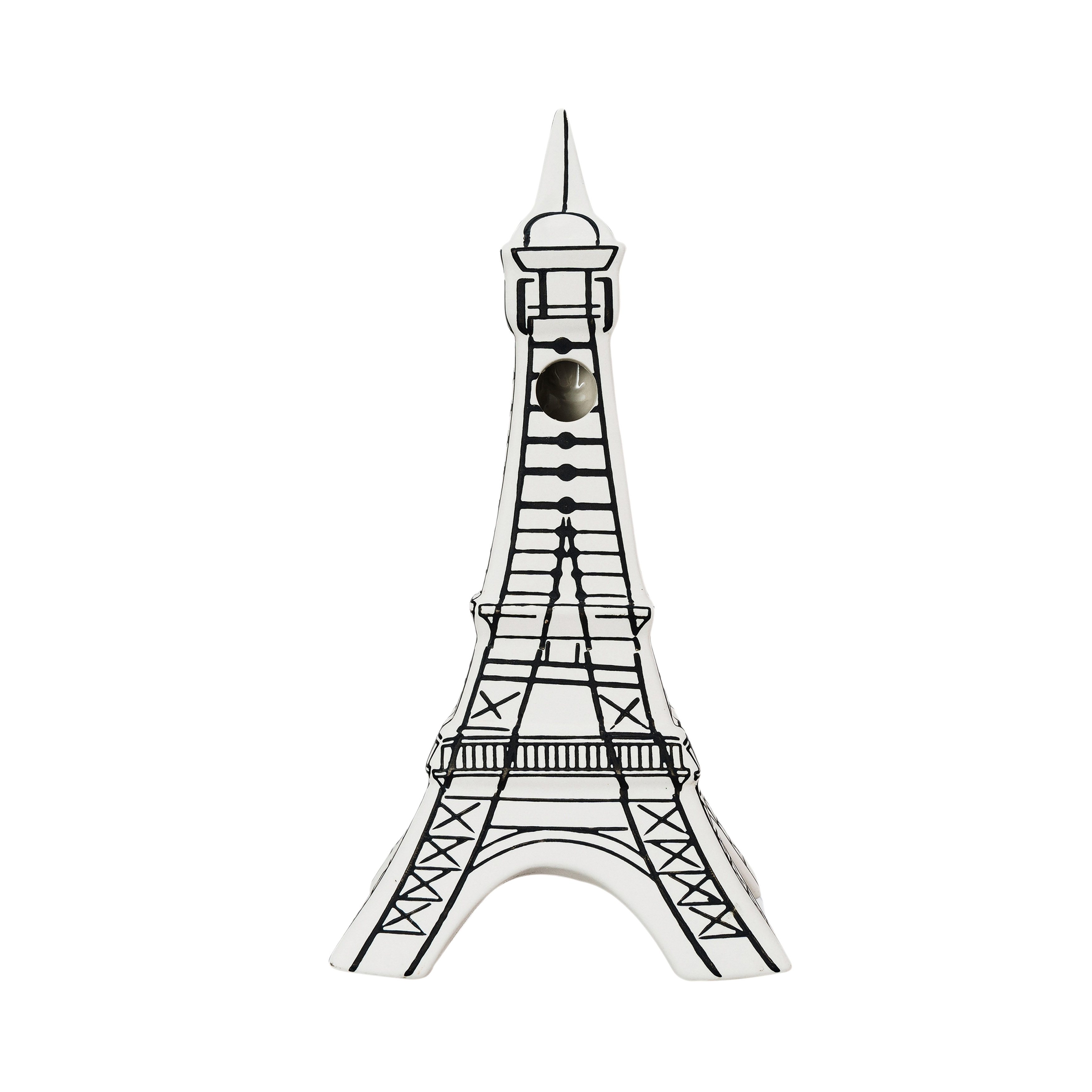 Decorative Stoneware Eiffel Tower Vase with Wax Relief, White and Black - Image 0