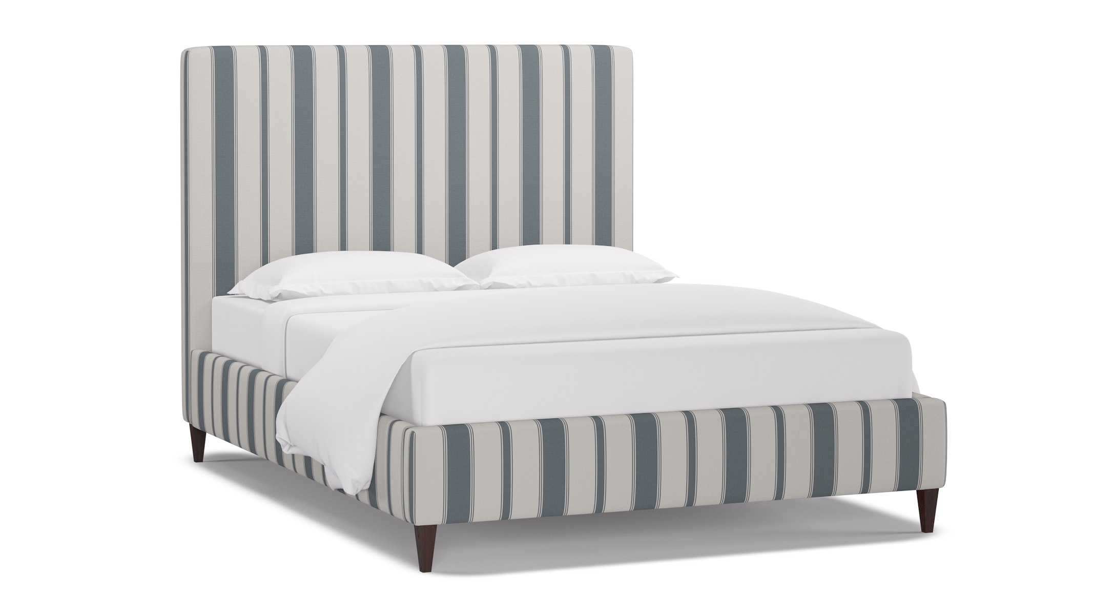 Classic Bed, French Blue Clarence Stripe, Espresso Square Tapered Leg, Twin - Image 1