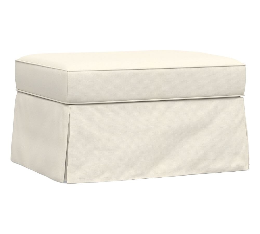 PB English Slipcovered Storage Ottoman, Polyester Wrapped Cushions, Textured Twill Ivory - Image 0