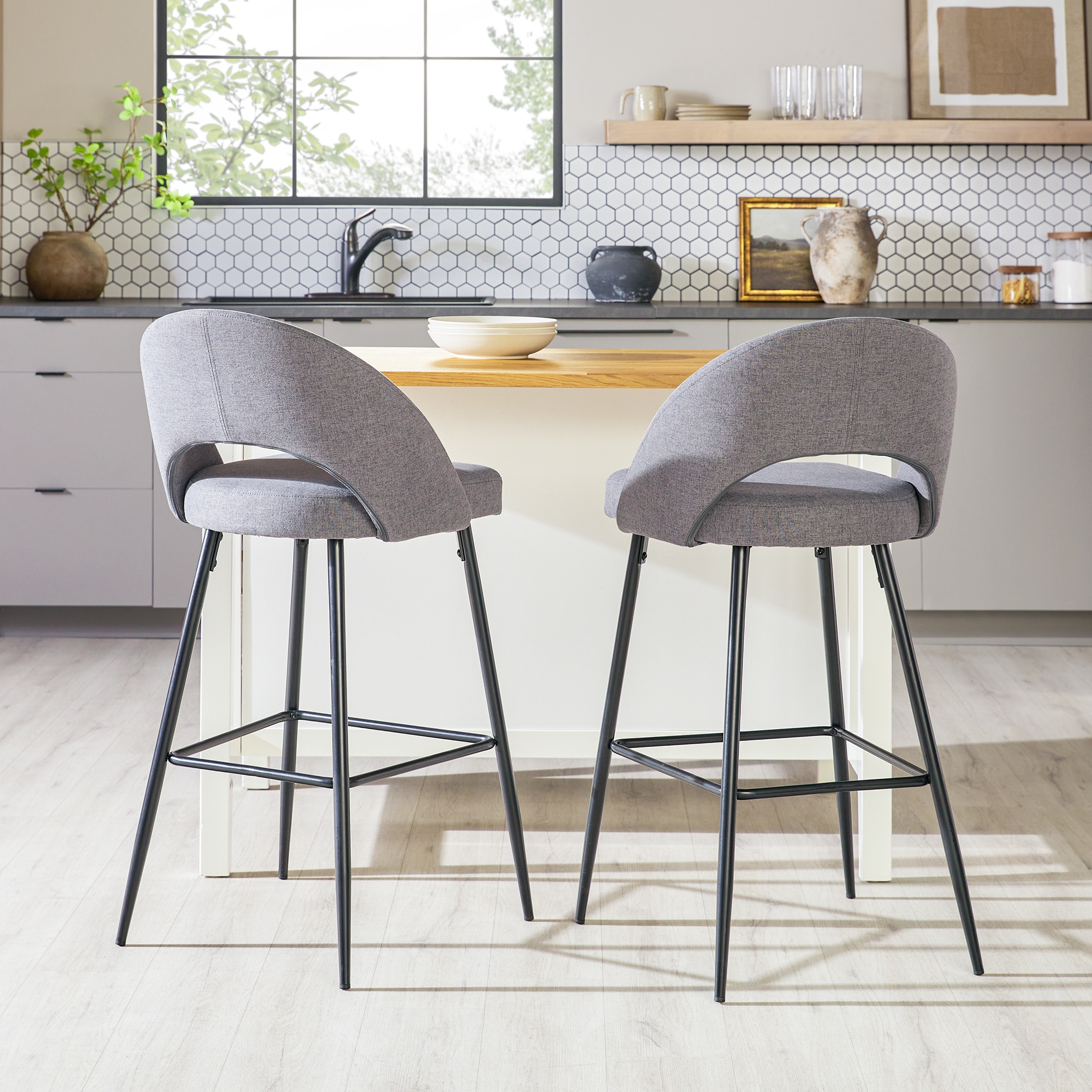 Modern 2-Piece Minimalist Upholstered Bar Stool Set – Charcoal - Image 4