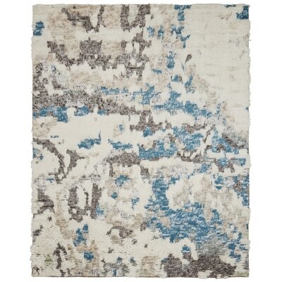 Belue Abstract Handmade Hand-Knotted Wool Blue Area Rug - Image 0