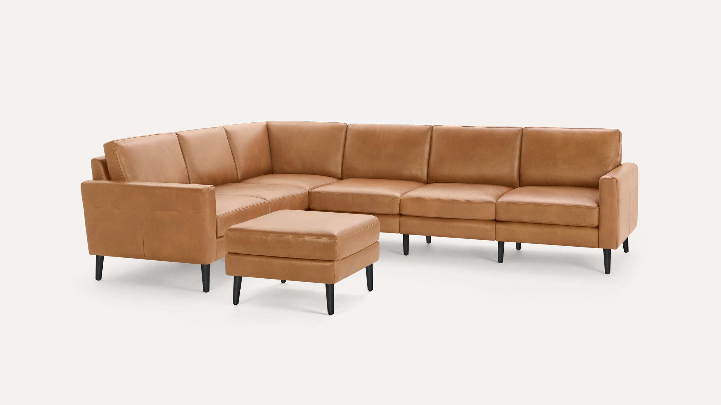 Nomad Leather 6-Seat Corner Sectional with Ottoman - Camel - Top Grain Leather / Brass - Metal / Block - Image 4