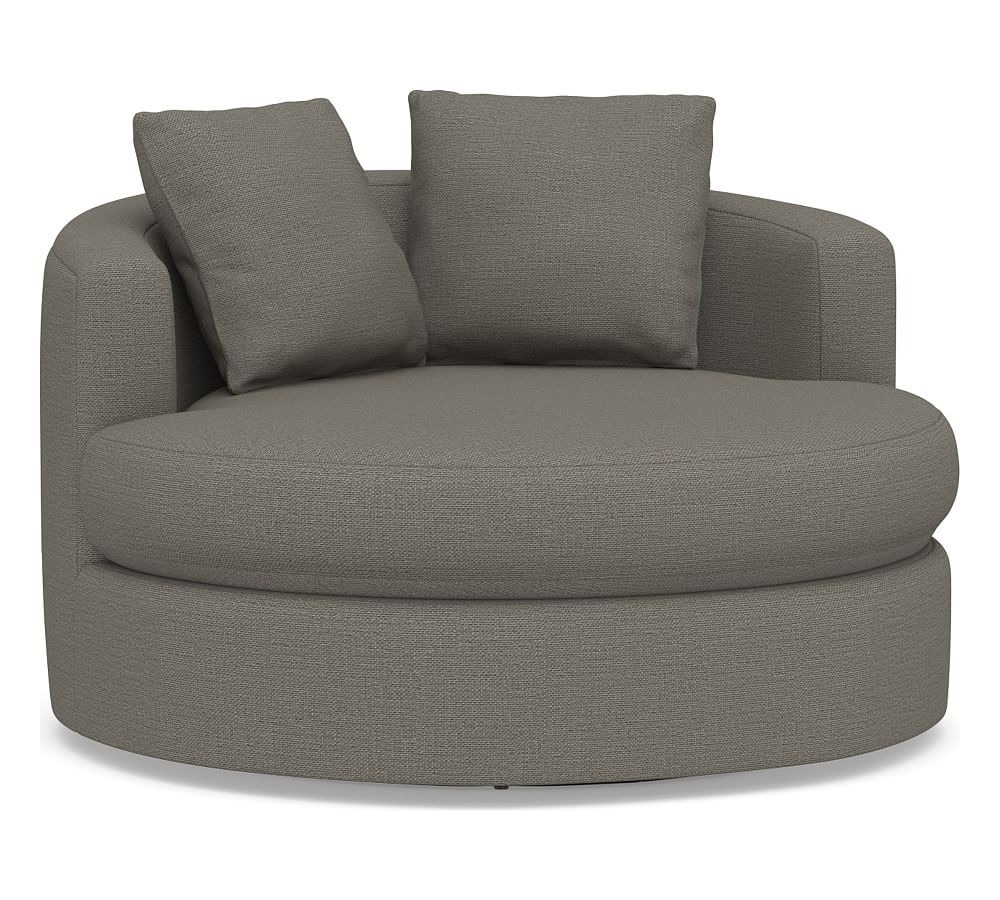 Balboa Upholstered Grand Swivel Armchair, Polyester Wrapped Cushions, Chunky Basketweave Metal - Image 0