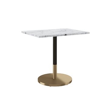 Restaurant Table, Top 24X32" Rect, White Faux Marble, Dining Ht Orbit Base, Bronze, Brass - Image 2