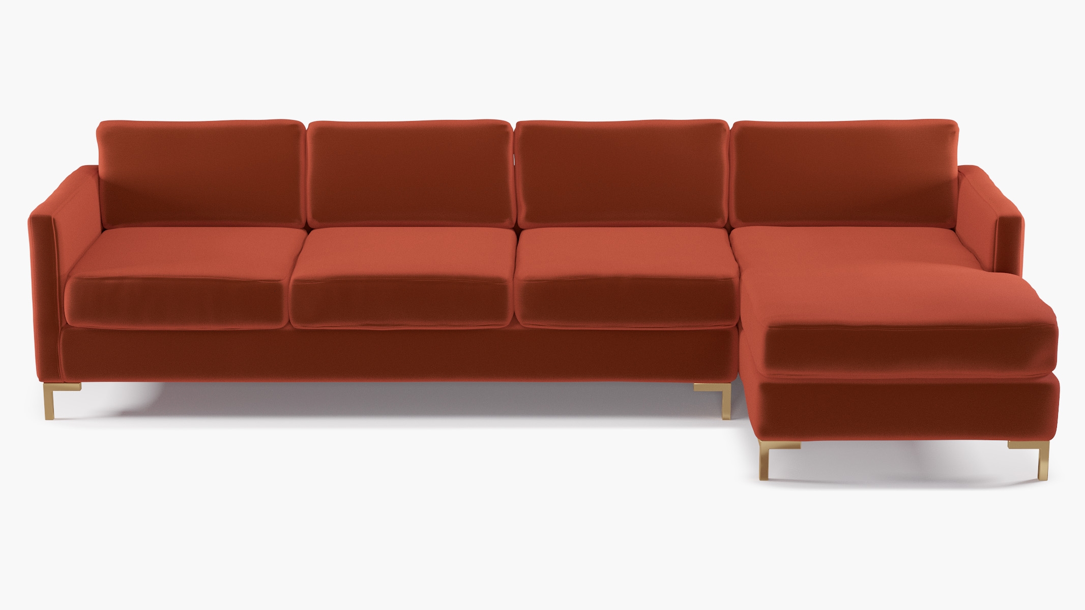 Modern Sectional, Right Facing, Rust Performance Velvet, Brass L Leg - Image 0