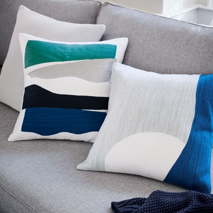 Crewel Wavy Cutouts Pillow Cover, Deep Sky Blue, 18"x18" - Image 5