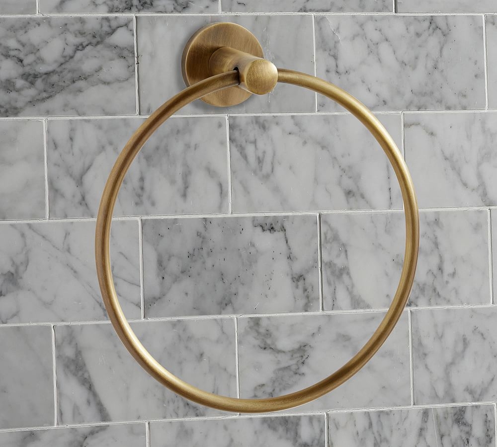 Linden Towel Ring, Tumbled Brass - Image 0