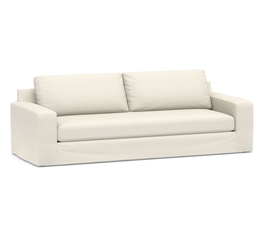 Big Sur Square Arm Slipcovered Grand Sofa 2X1, Down Blend Wrapped Cushions, Textured Twill Ivory - Image 0