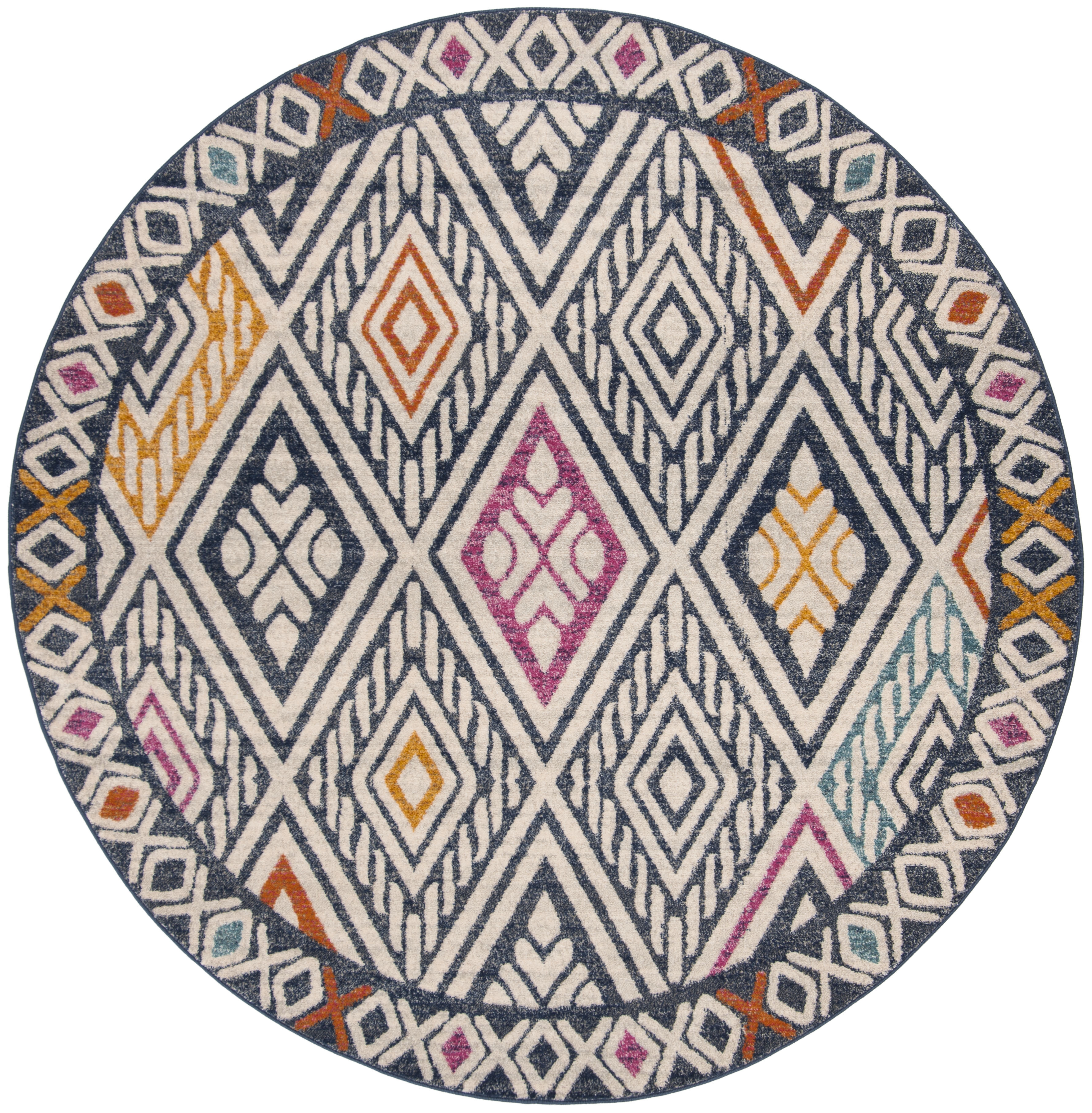 Arlo Home Woven Area Rug, EVK286N, Navy/Ivory,  6' 7" X 6' 7" Round - Image 0