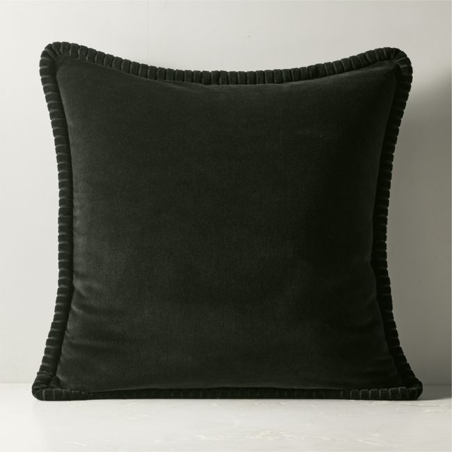 Brye Dark Green Velvet Throw Pillow with Feather-Down Insert 26"x26" - Image 0