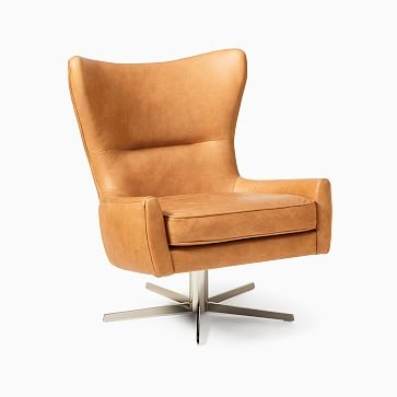 Erik Swivel Chair, Poly, Vegan Leather, Cinder, Polished Nickel - Image 1