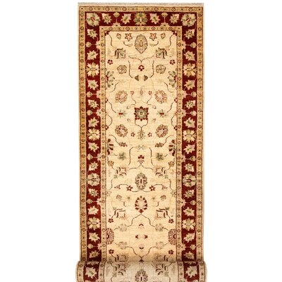 One-of-a-Kind Daphny Hand-Knotted New Age Oushak Red/Beige 2'8" x 9'11" Runner Wool Area Rug - Image 0