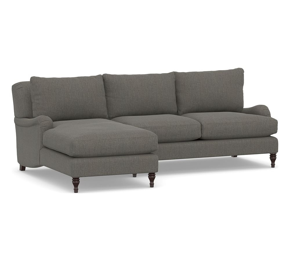 Carlisle English Arm Upholstered Right Arm Loveseat with Chaise Sectional, Polyester Wrapped Cushions, Chenille Basketweave Charcoal - Image 0