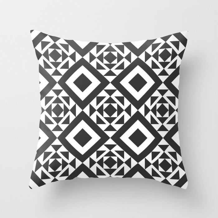 Bohemian Geometric Pattern 02b Throw Pillow by The Old Art Studio - Cover (18" x 18") With Pillow Insert - Outdoor Pillow - Image 0