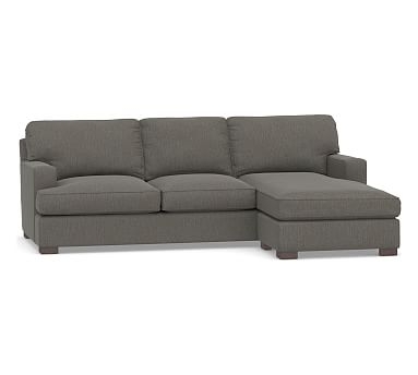 Townsend Square Arm Upholstered Sofa with Reversible Storage Chaise Sectional, Polyester Wrapped Cushions, Chenille Basketweave Charcoal - Image 0