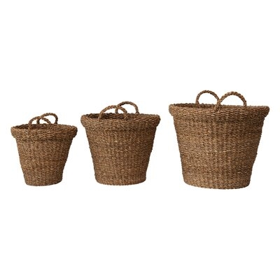 Hand-Woven Seagrass Baskets With Handles, Set Of 3 - Image 0