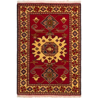One-of-a-Kind Prochora Hand-Knotted 2010s Kargahi Red/Beige 3'6" x 4'10" Wool Area Rug - Image 0