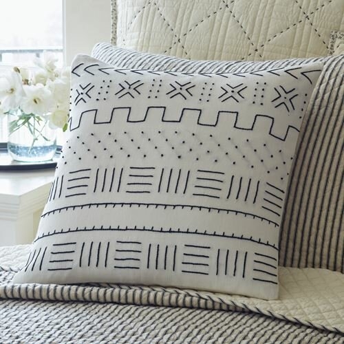 Taylor Linens Mudcloth Embroidered Porch Linen Down Geometric Throw Pillow - Image 0