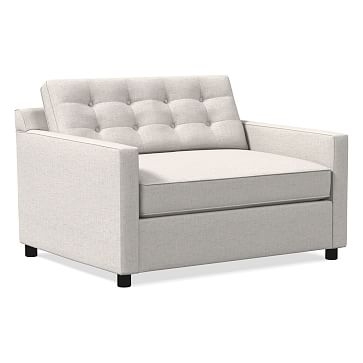 Drake Midcentury Twin Sleeper Sofa, Performance Coastal Linen, Stone White, Chocolate - Image 0