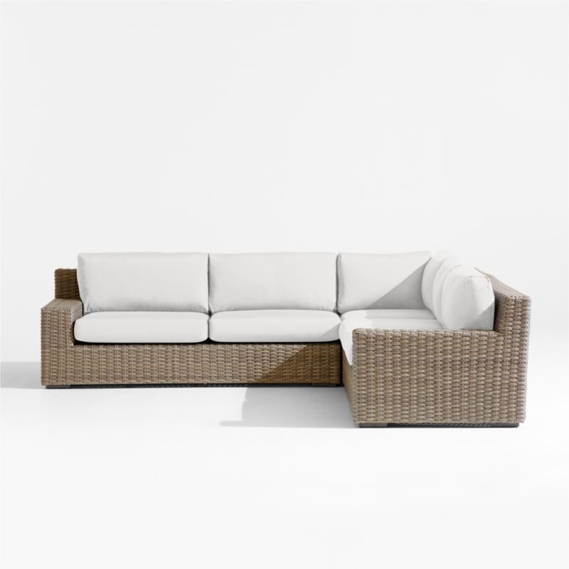Abaco Resin Wicker 3-Piece L-Shaped Outdoor Sectional Sofa with Natural Sunbrella ® Cushions - Image 2