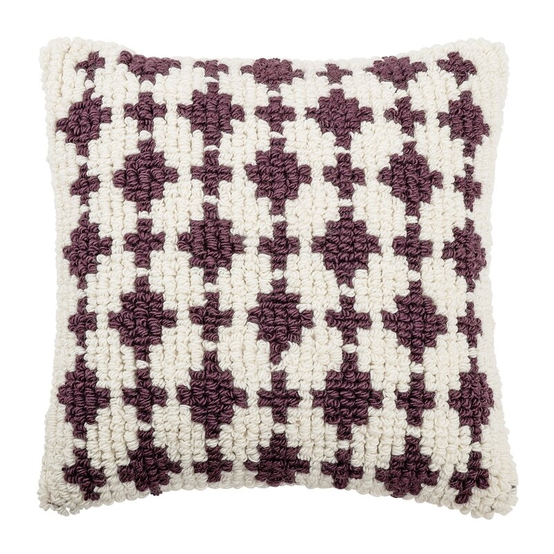 Bloomingville Square White & Plum Woven Wool Looped Pillow - Image 0