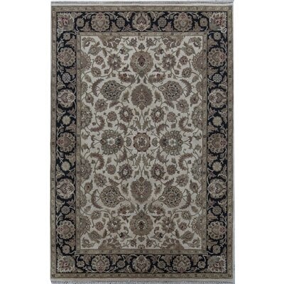 One-of-a-Kind Crown Hand-Knotted Ivory/Black 6' x 8'11" Wool Area Rug - Image 0