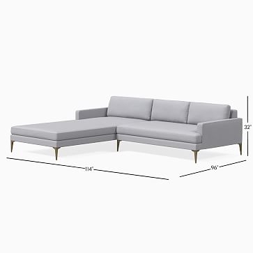 Andes Sectional Set 20: Right Arm 2 Seater Sofa, Left Arm Chaise, Poly , Distressed Velvet, Mauve, Blackened Brass - Image 2