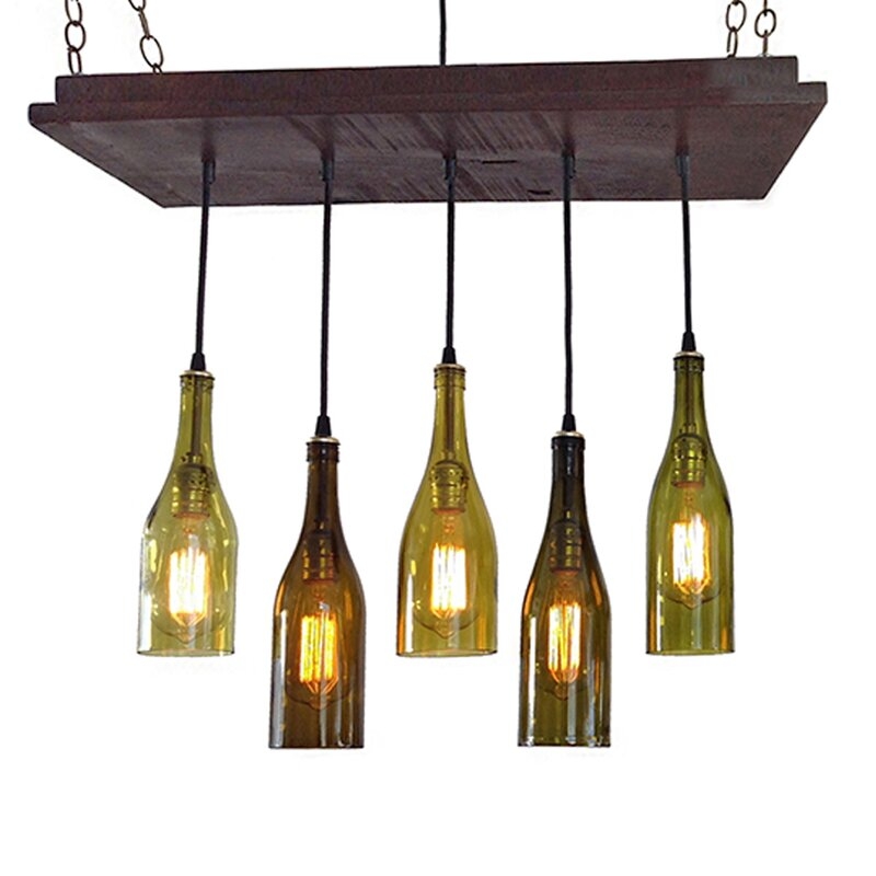 Industrial Lightworks 5 - Light Cluster Jar Pendant with Wood Accents - Image 0