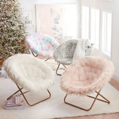 Unicorn Faux Fur Hang-A-Round Chair, Pink/White/Green/Purple - Image 3
