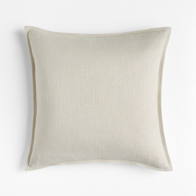 Ivory 20"x20" Laundered Linen Throw Pillow with Down-Alternative Insert - Image 0