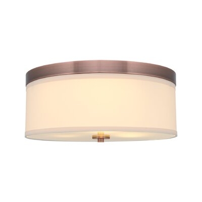 Ebern Designs Irra 20 Large Mid-Century Modern 3-Light Flush Mount Ceiling Light, Cream Fabric Shade + Round Glass Diffuser, Copper Bronze Finish - Image 0