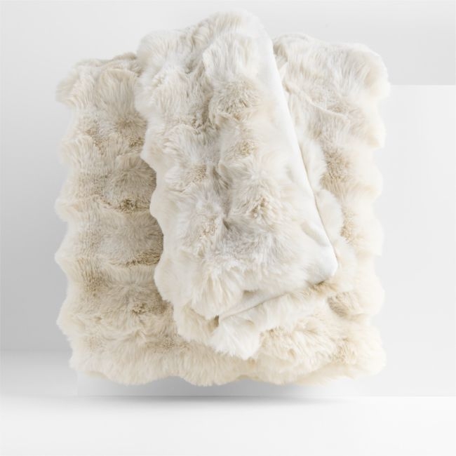 Textured Faux Fur 70"x55" Arctic Ivory Throw Blanket - Image 0