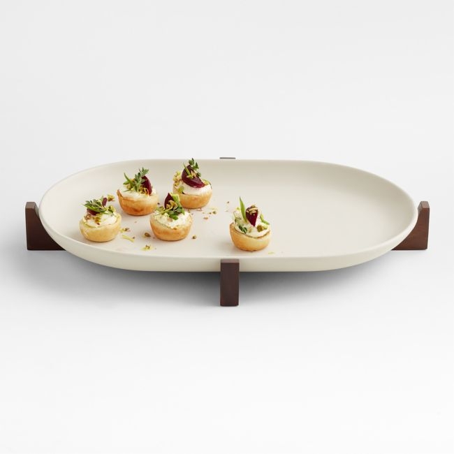 Oven-to-Table Oval Platter with Dark Wood Trivet - Image 0