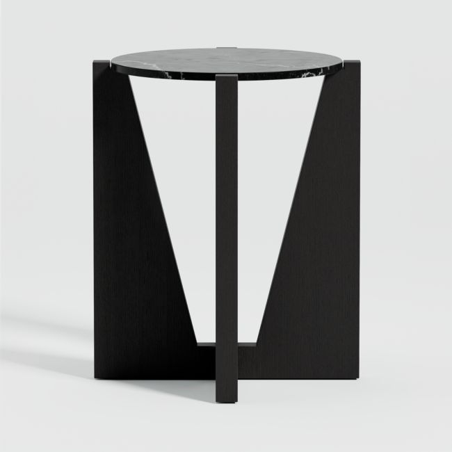 Miro Black Marble Round End Table with Black Ebonized White Oak Wood Base - Image 0