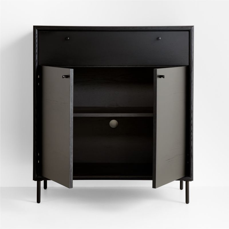 Petra Black Oak Wood and Metal Wall-Mounted Storage Cabinet - Image 2
