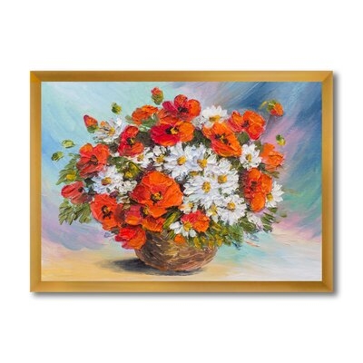 Still Life Bouquet Of Poppies And Daisies - Traditional Canvas Wall Art Print - Image 0