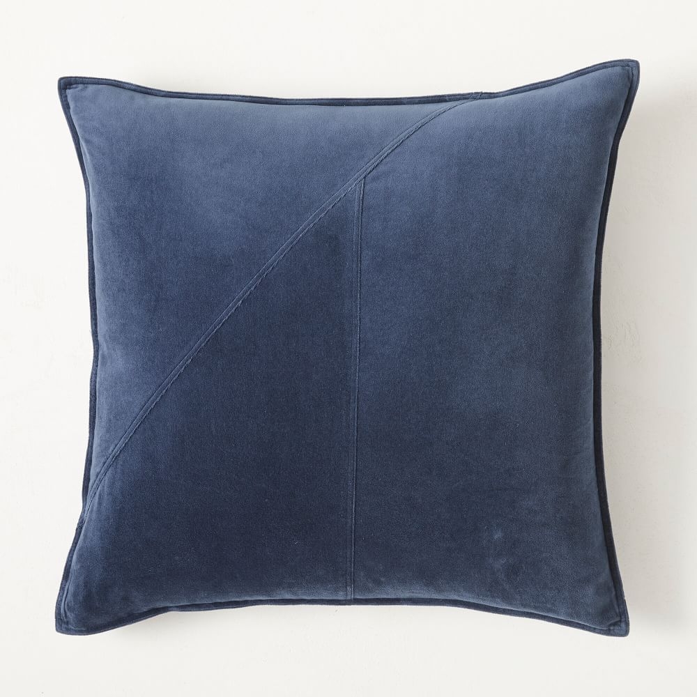 Washed Cotton Velvet Pillow Cover, Midnight, 24"x24" - Image 0