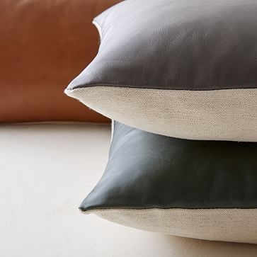 Leather Pillow Cover, 20"x20", Slate - Image 2