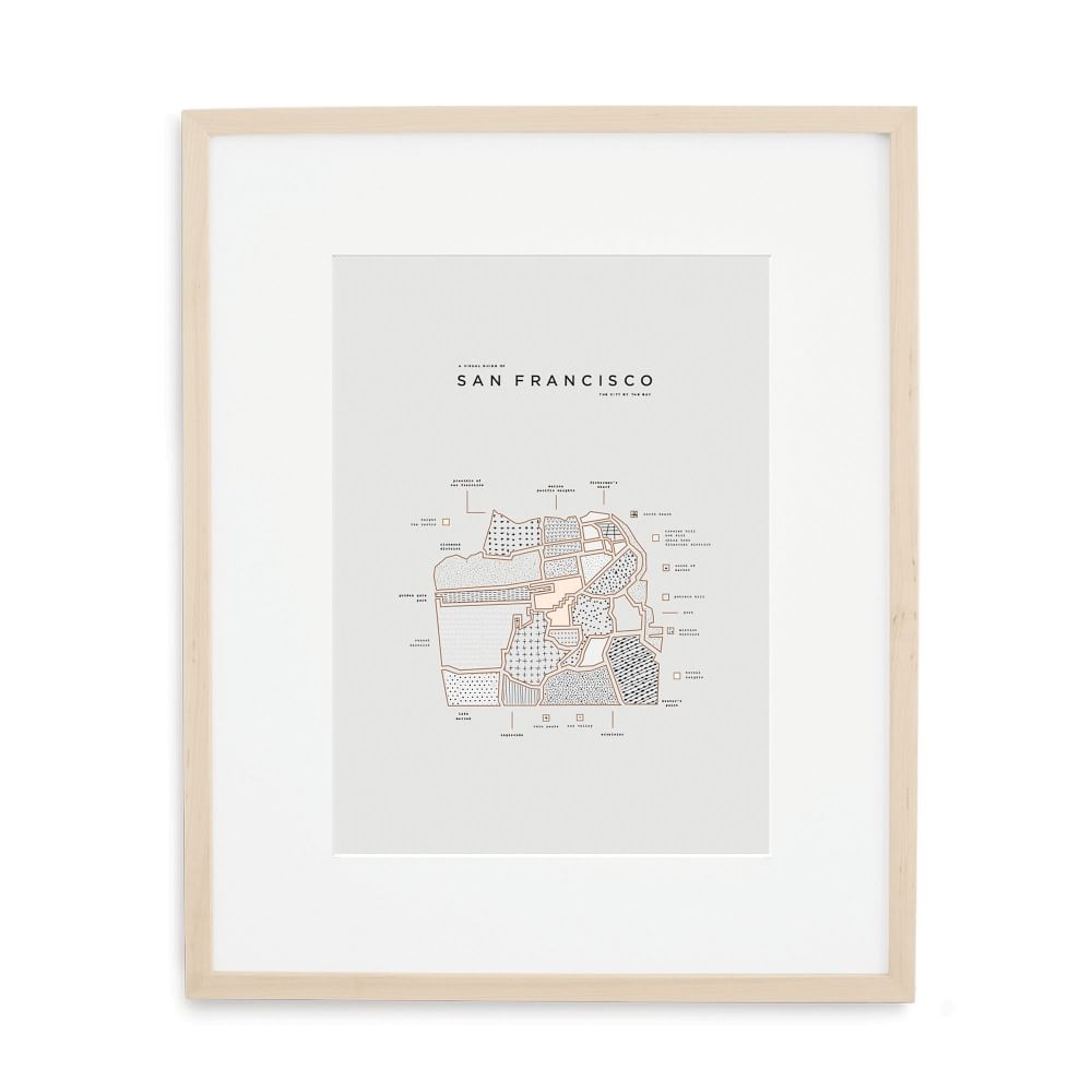 San Francisco Letterpressed Map Print, Natural Frame, 16"x20" - Image 0