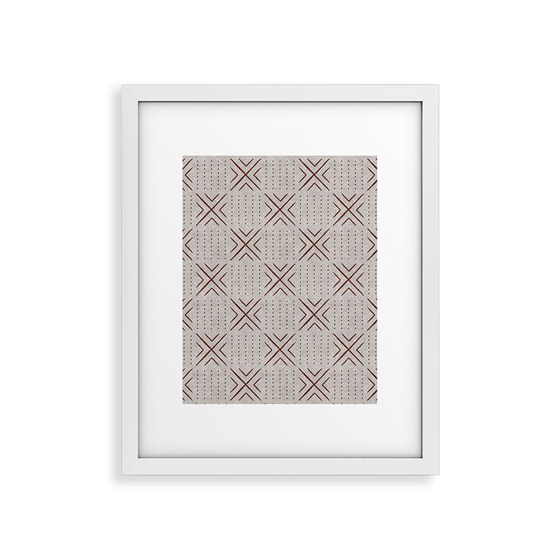 Mud Cloth Tile Stone Rust by Little Arrow Design Co - Modern Framed Art Print, White, 11" x 14" - Image 0