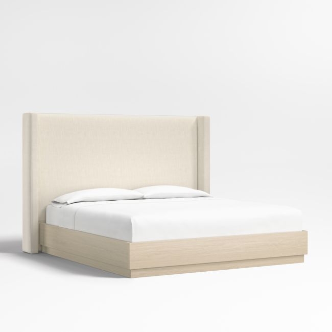 Arden 60" Ivory Upholstered King Headboard with Batten White Oak Bed Base - Image 0