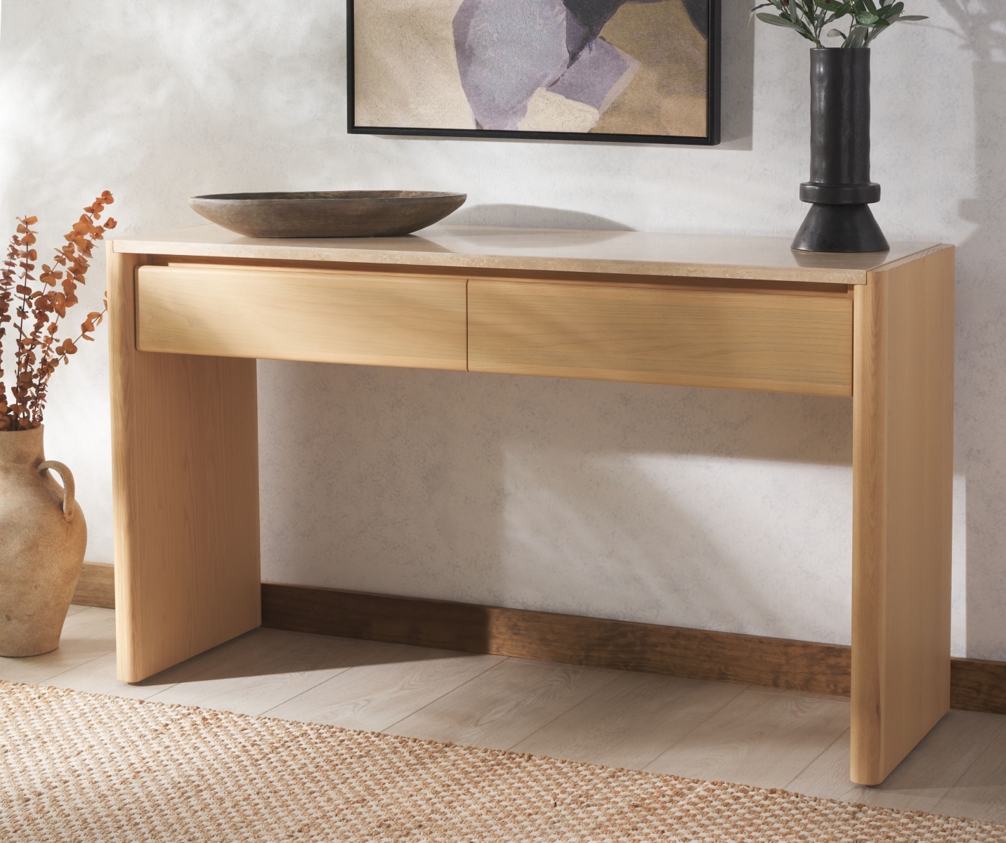 Bellarose Traver Console Table - Natural/Travertine - Image 1