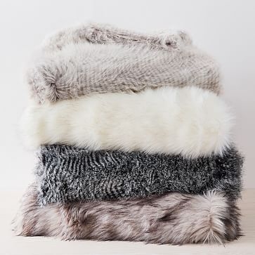 Striped Faux Fur Throw, 47"x60", Frost Gray - Image 4