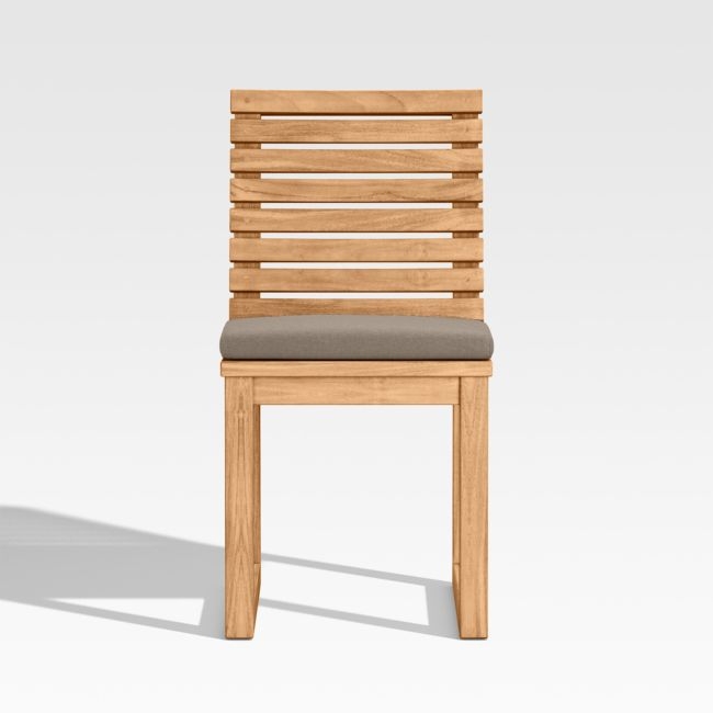 Batten Natural Teak Outdoor Dining Chair with Cast Shale Brown Sunbrella ® Cushions - Image 0